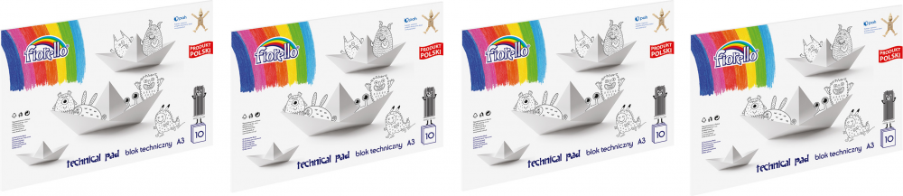 4x blok techniczny Fiorello, A3, 10 kartek, biały