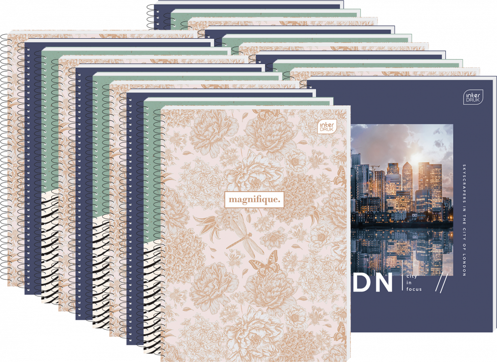 20x Kołonotatnik Interdruk, A5, w kratkę, 160 kartek, mix wzorów