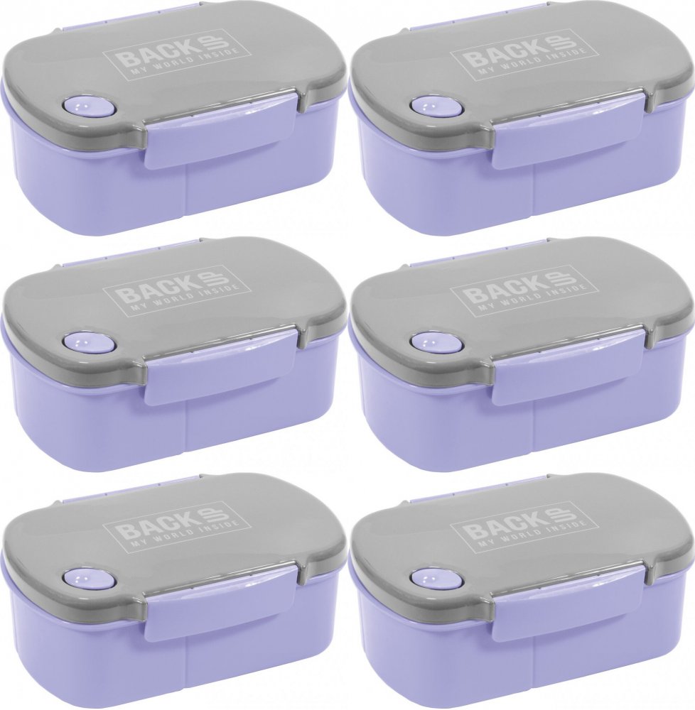 6x Lunchbox BackUP 7, bez BPA, 3 komory, 17x11x7cm, fioletowo-szary