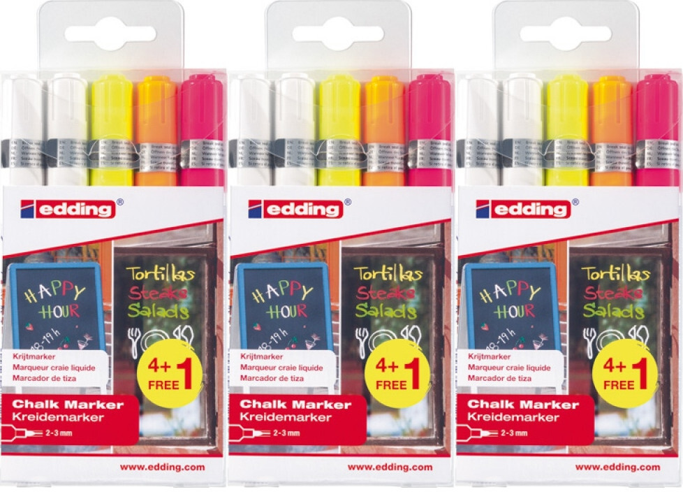 3x Marker kredowy edding e-4095, 3mm, 5 sztuk, mix kolorów