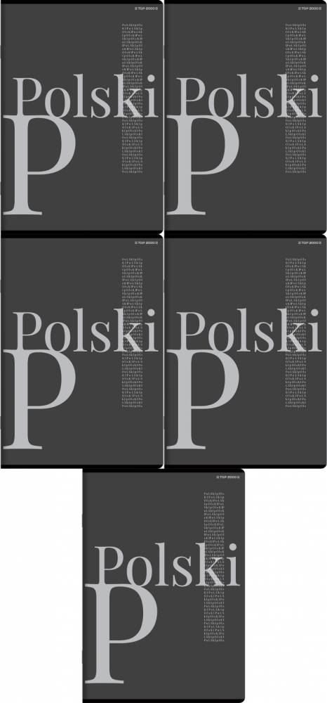 5x Zeszyt przedmiotowy w linie TOP 2000 Megamix Język Polski, A4, 60 kartek, mix wzorów