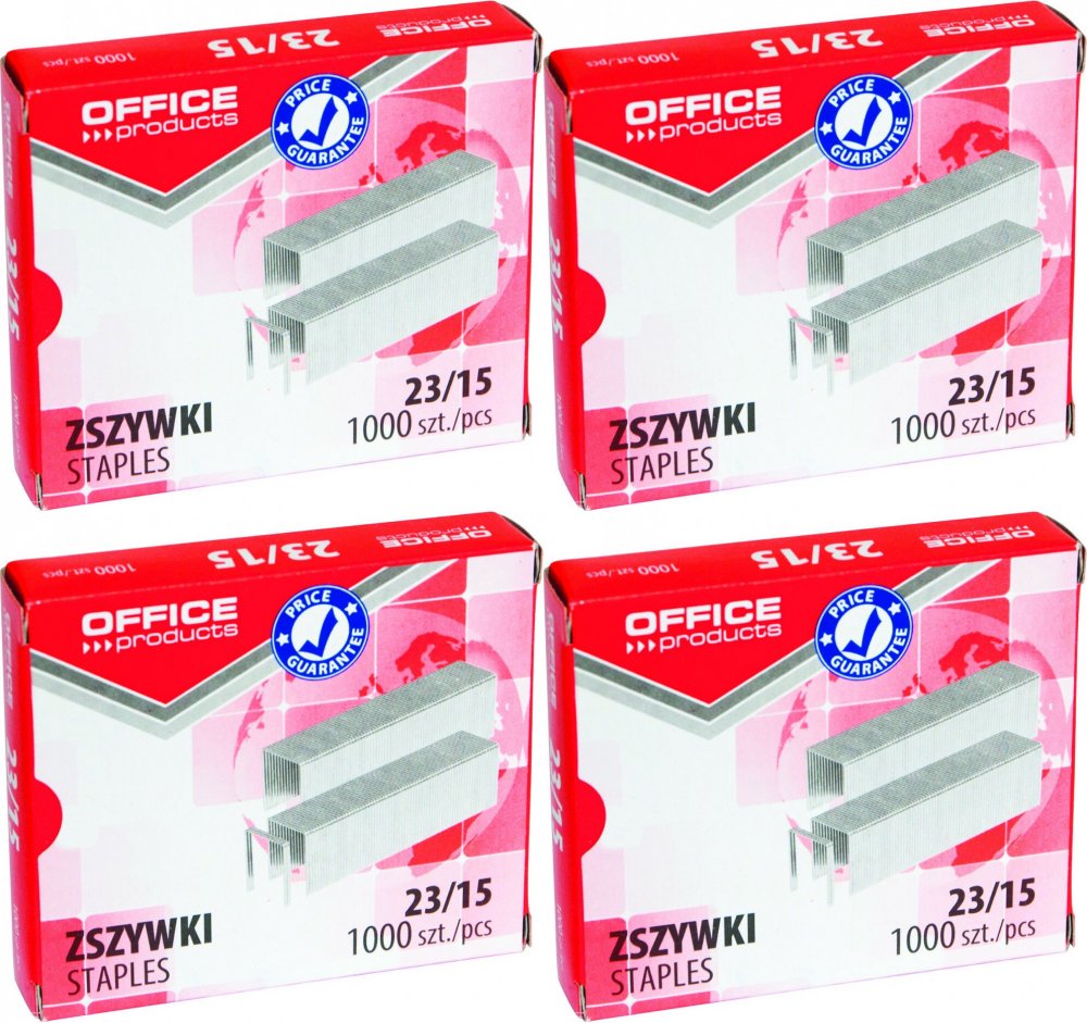 4x Zszywki Office Products 23/15, 1000 sztuk, srebrny