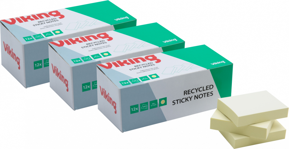 3x Karteczki samoprzylepne Viking, 38x50mm, 12x100 karteczek, żółty pastelowy