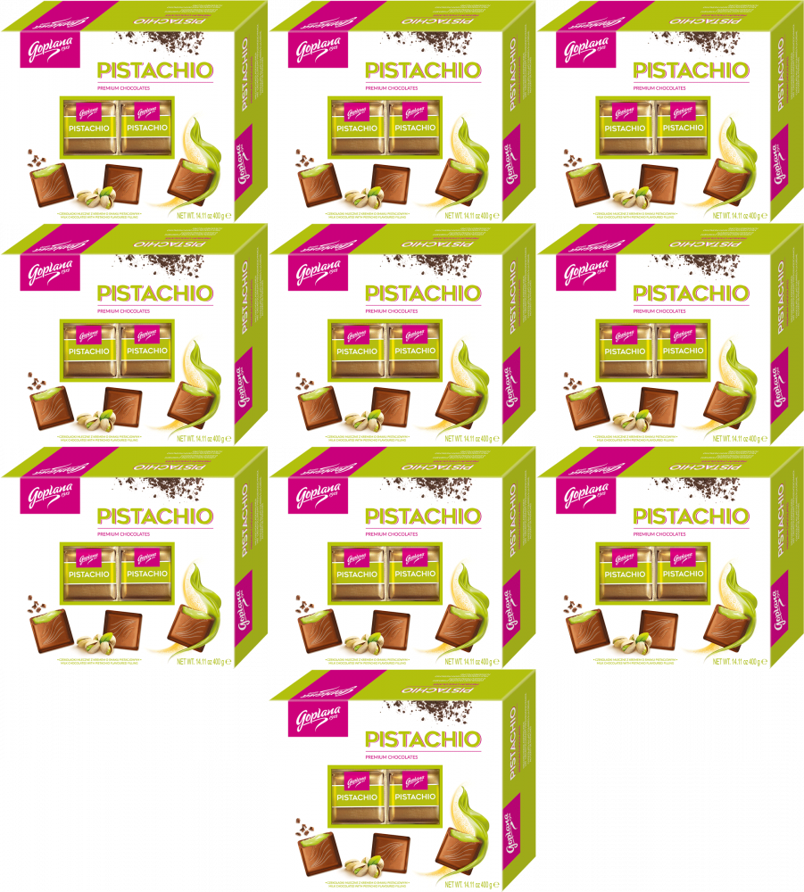 10x Bombonierka Goplana Pistachio Czekoladki z klasą, pistacjowy z nadzieniem alkoholowym, 400g
