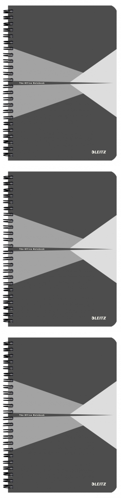 3x Kołonotatnik Leitz Office, A5, w kratkę, 90 kartek, okładka PP, szary