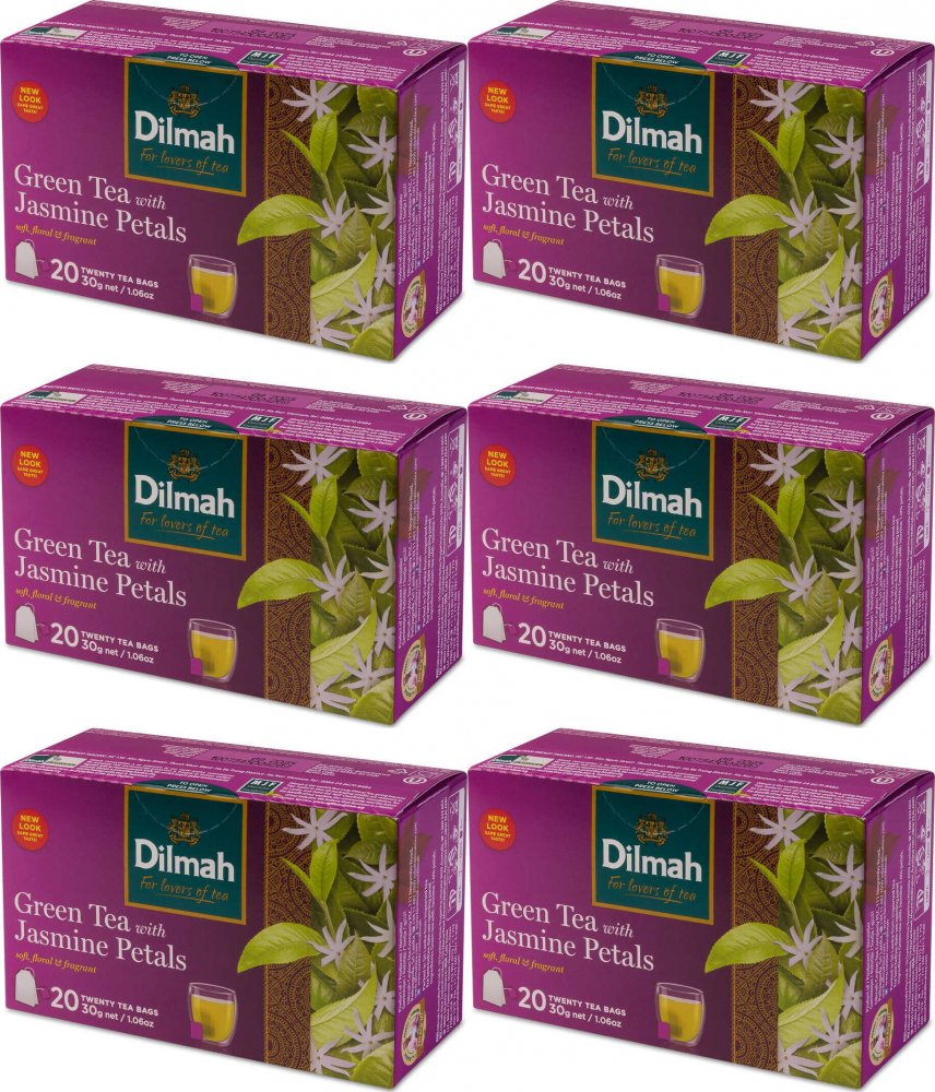 6x Herbata zielona smakowa w torebkach Dilmah Jasmine Green Tea, jaśminowa, 20 sztuk x 1.5g