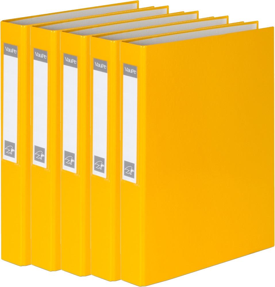 5x Segregator ringowy VauPe, A4, szerokość grzbietu 40mm, do 200 kartek, 4 ringi, żółty