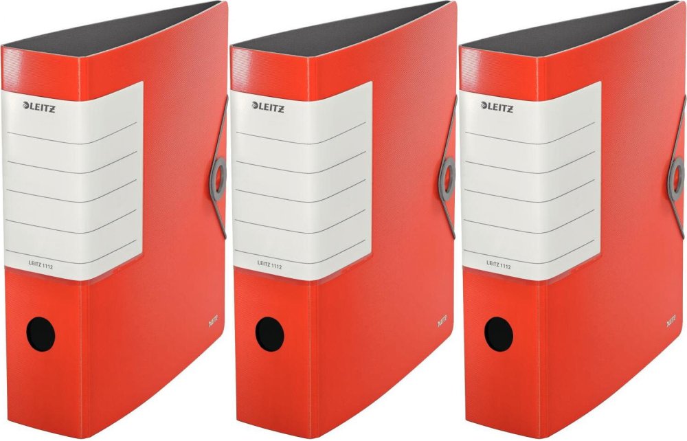 3x Segregator A4 Leitz Solid 180°, 82mm, do 500 kartek, czerwony