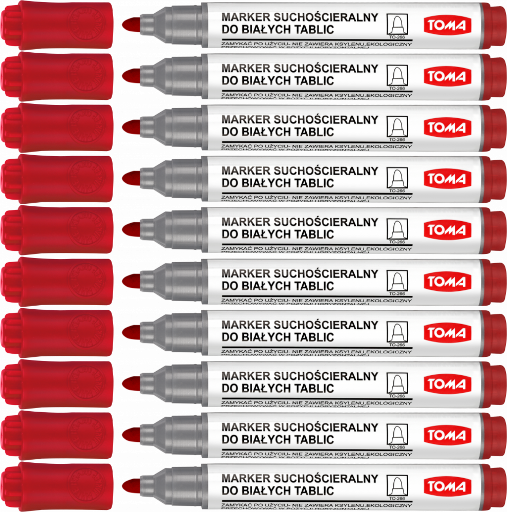 10x Marker suchościeralny Toma TO-266, okrągła, 2mm, czerwony