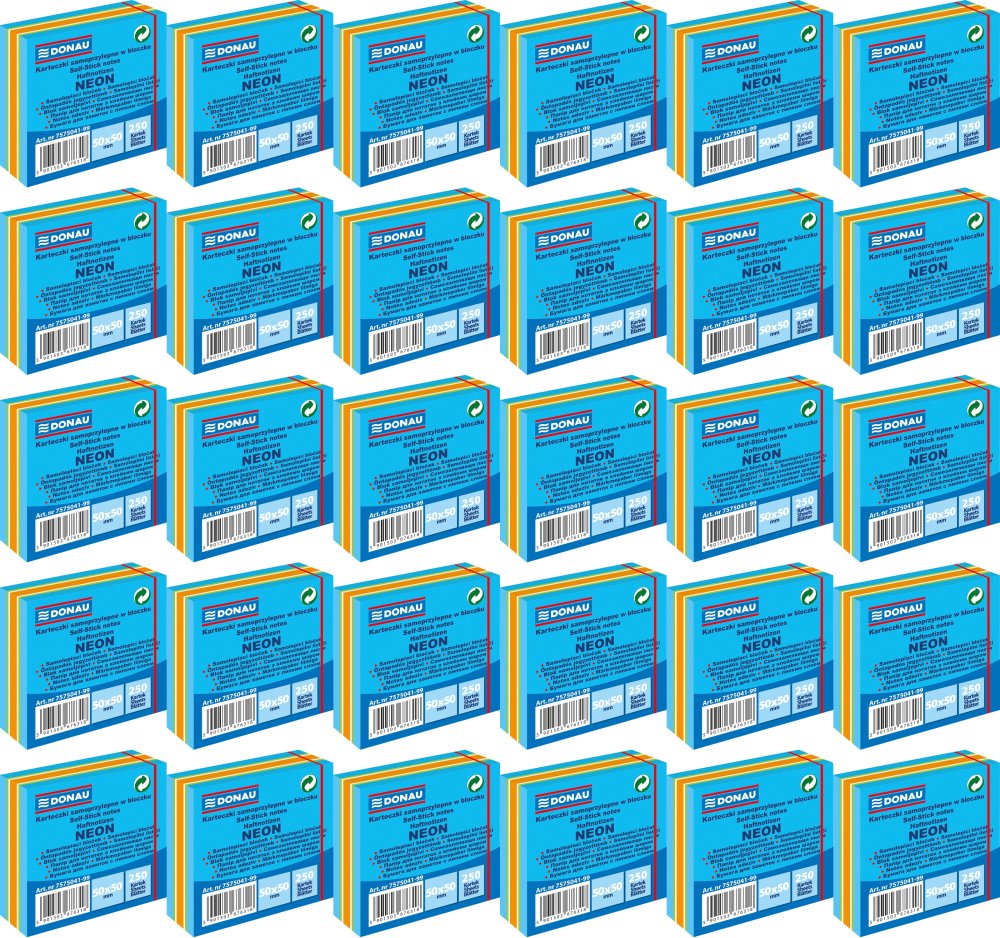 48x Karteczki samoprzylepne Donau, 50x50mm, 250 karteczek, neon-pastel, mix niebieski