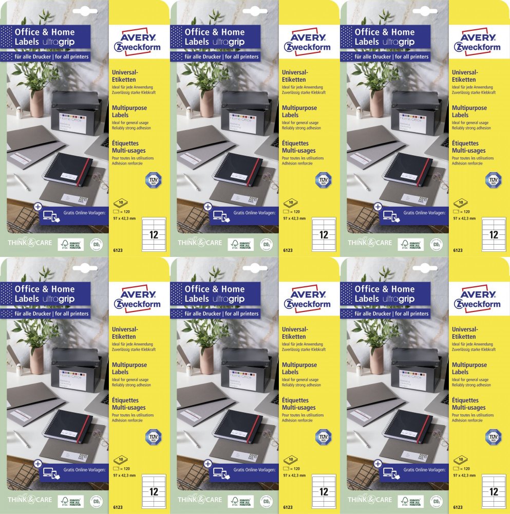 6x Etykiety samoprzylepne Avery Zweckform, 97x42.3mm, 10 arkuszy, biały