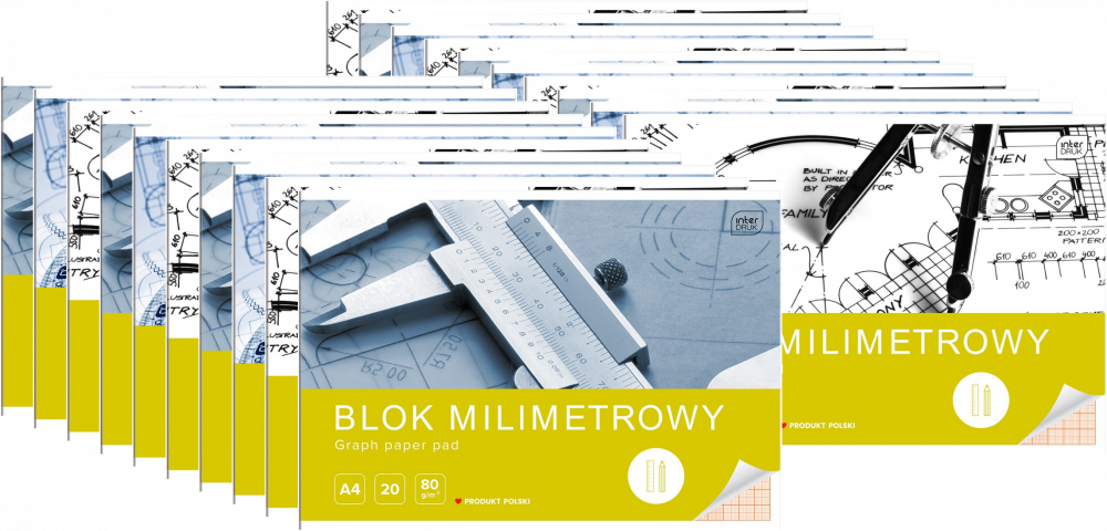 20x Blok milimetrowy Interdruk, A4, 20 kartek, mix wzorów