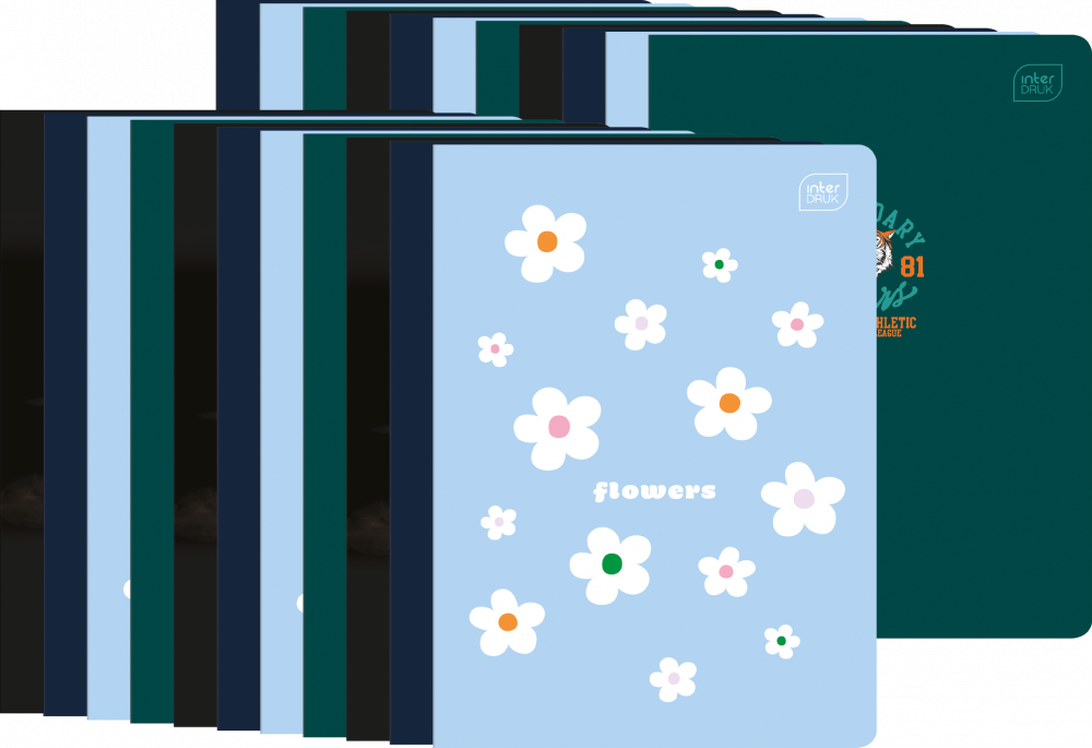 30x Zeszyt gładki Interdruk UV, A5, 32 kartki, mix wzorów