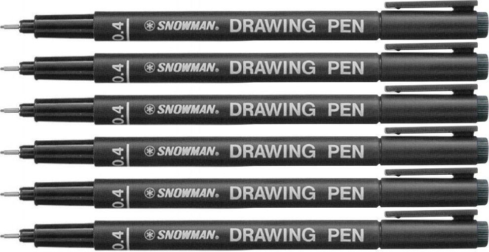 6x Cienkopis kreślarski Snowman, 0.4mm, czarny