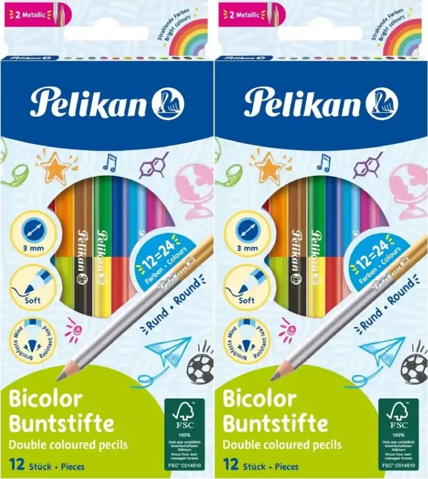 2x Kredki ołówkowe Pelikan, dwustronne, 12 sztuk, 24 kolory
