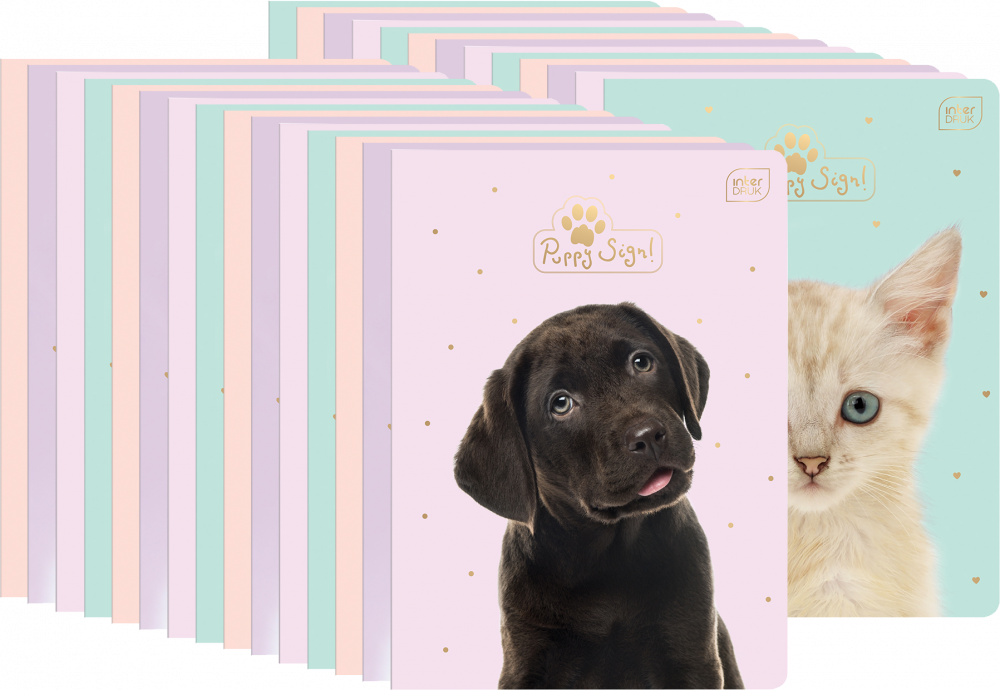 30x Zeszyt w kratkę Interdruk UV Puppy Sign, A5, 32 kartki, mix wzorów