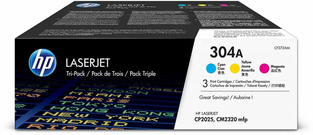 Zestaw tonerów HP 304A (CF372AM), 3x2800 stron, CMY cyan (błękitny), magenta (purpurowy), yellow (żółty)