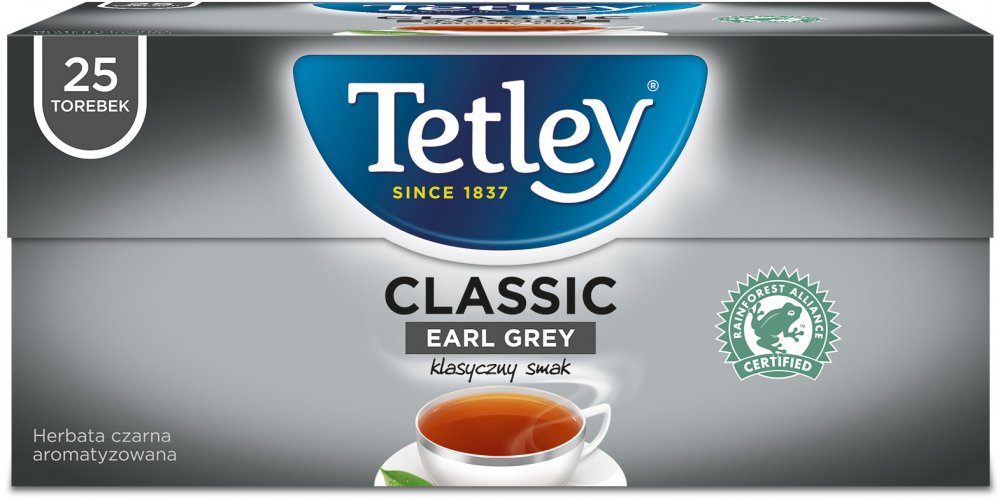 Herbata Earl Grey w torebkach Tetley Classic, 25 sztuk x 1.5g