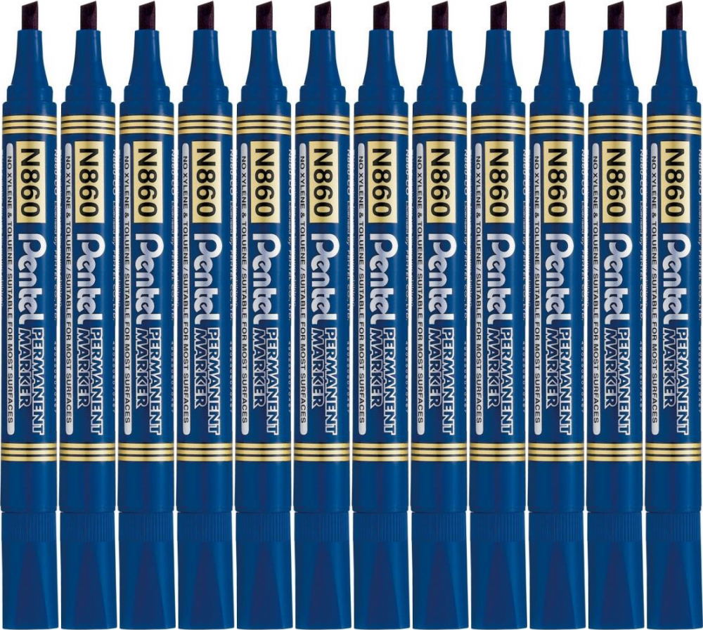 12x Marker permanentny Pentel N860, ścięta, 4.5mm niebieski