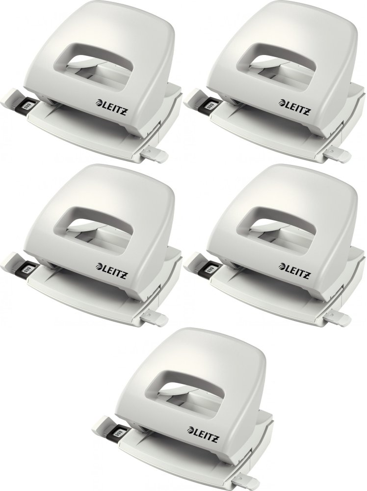 5x Dziurkacz Leitz New NeXXt, średni, do 16 kartek, jasnoszary