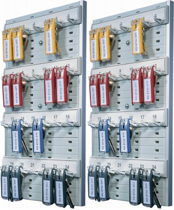 2x Tablica na klucze Durable Key Board, na 24 klucze, z zawieszkami, szary