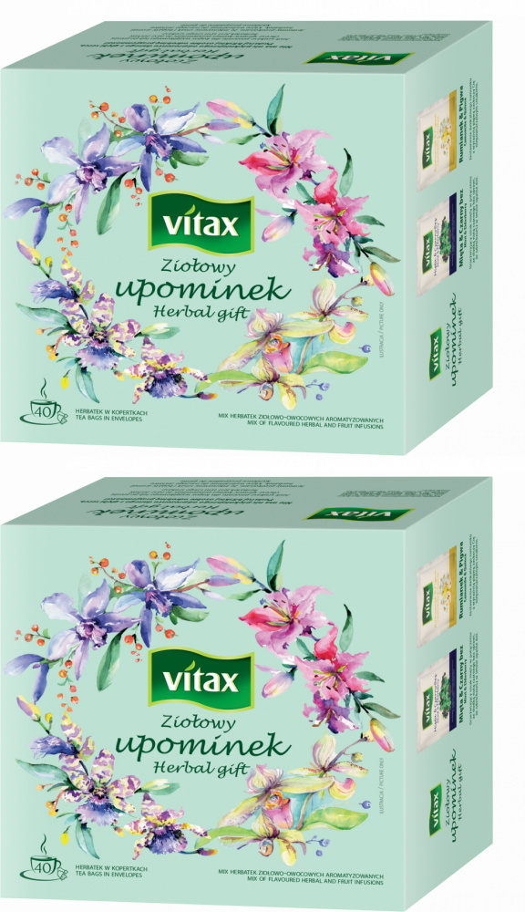 2x Zestaw herbat ziołowo-owocowych w kopertach Vitax Ziołowy Upominek, 4 smaki, 40 sztuk x 2g