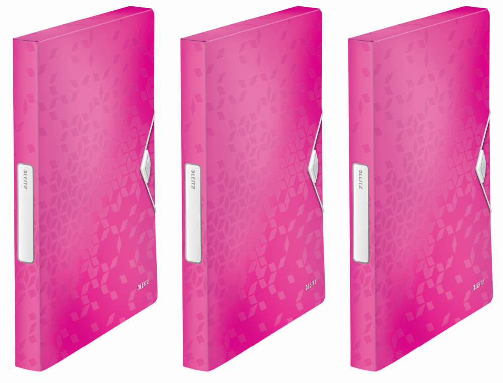 3x Teczka plastikowa z gumką Leitz Wow, A4, 30mm, różowy