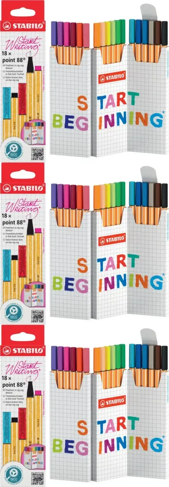 3x Cienkopis Stabilo Point 88 8818/5 , 0.4mm, 18 sztuk, w opakowaniu zig-zag, mix kolorów