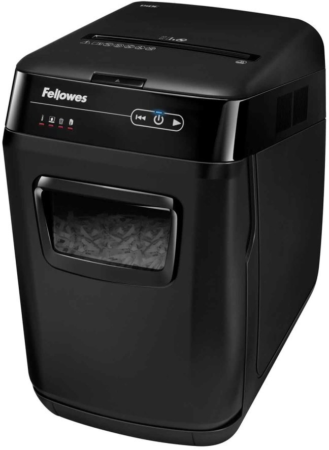 Niszczarka automatyczna Fellowes AutoMax 150C, ścinek 4×38mm, 150 kartek, P-4/T-4/O-3 DIN, czarny