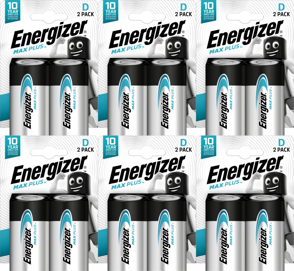 6x Bateria Energizer Max Plus D, 1.5V, LR20, 2 sztuki