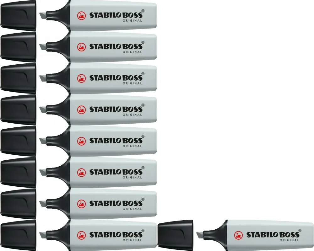 10x Zakreślacz Stabilo Boss Original 70/194, ścięta, pastelowy mglisty szary