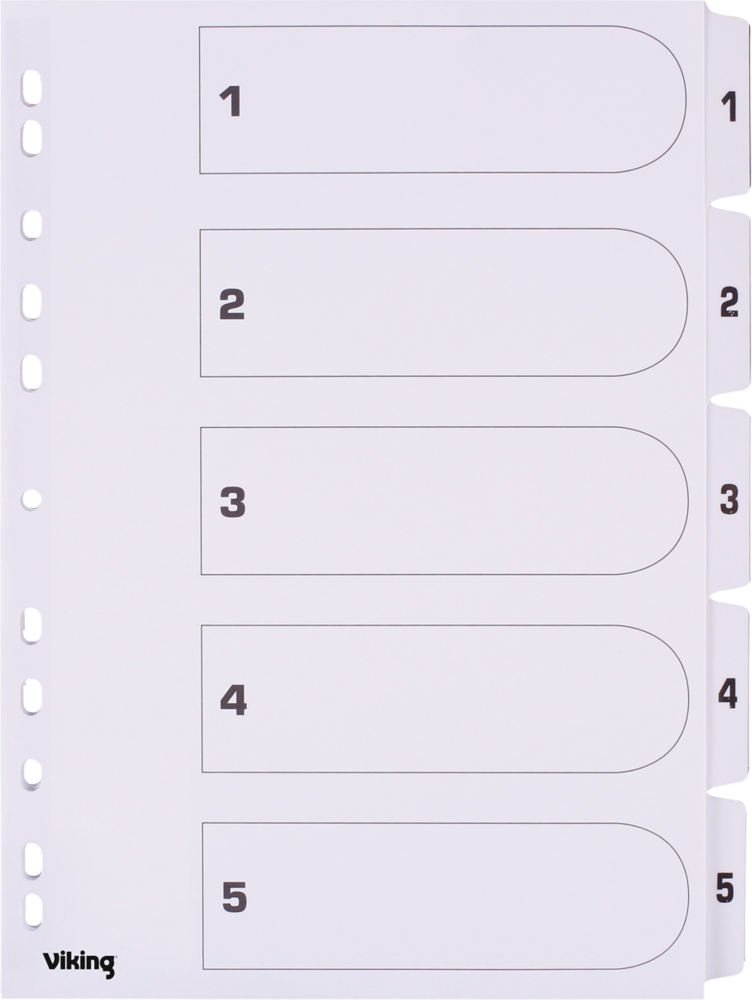 Przekładki do segregatora Viking, kartonowe, numeryczne, A4, 1-5 kart, biały