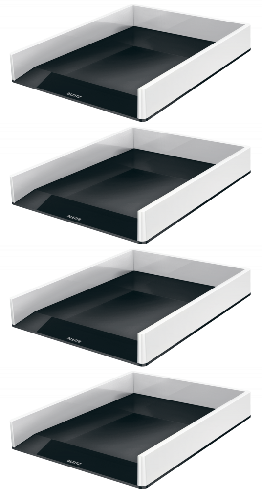 4x Półka na dokumenty Leitz Wow, A4, plastikowa, dwukolorowa, biało-czarny