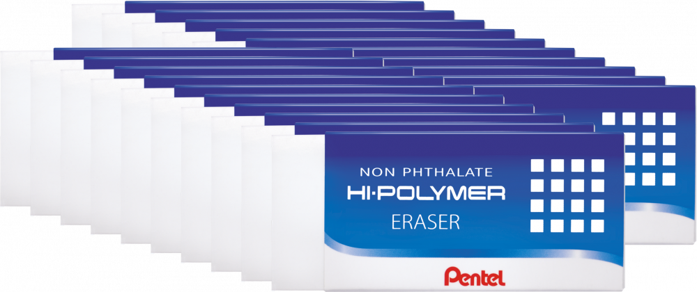 20x Gumka ołówkowa Pentel ZEH Hi-Polymer, 35x16x11.5mm, biały