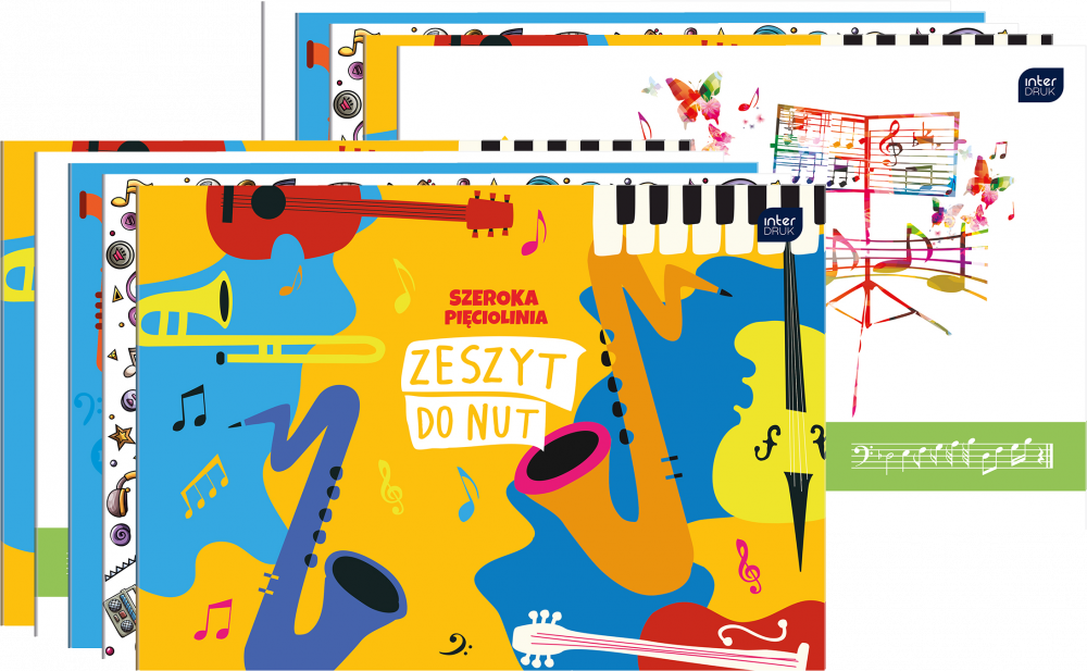 10x Zeszyt do nut w szerokie linie Interdruk, B5, 16 kartek, mix wzorów