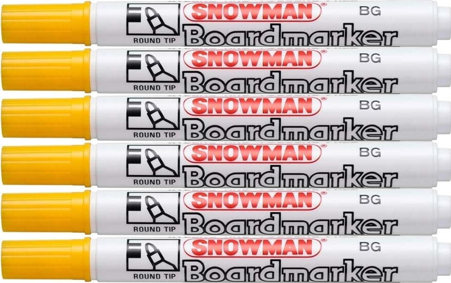 6x Marker suchościeralny Snowman Boardmarker, okrągła, 1.5-3mm, żółty