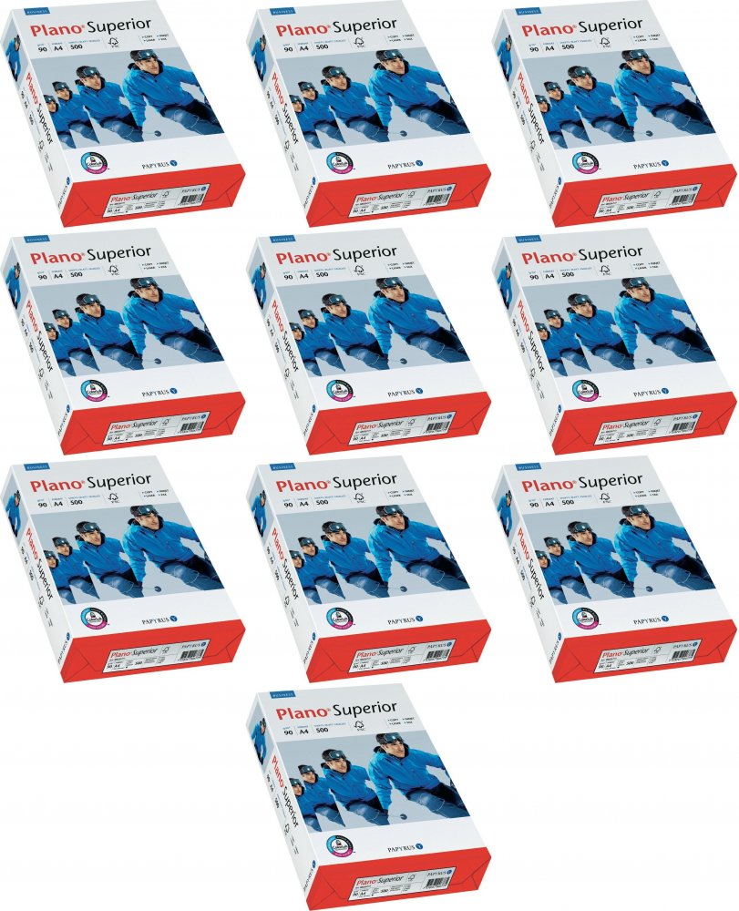 10x Papier ksero ekologiczny Papyrus Plano Superior, A4, 90g/m2, 500 arkuszy, biały