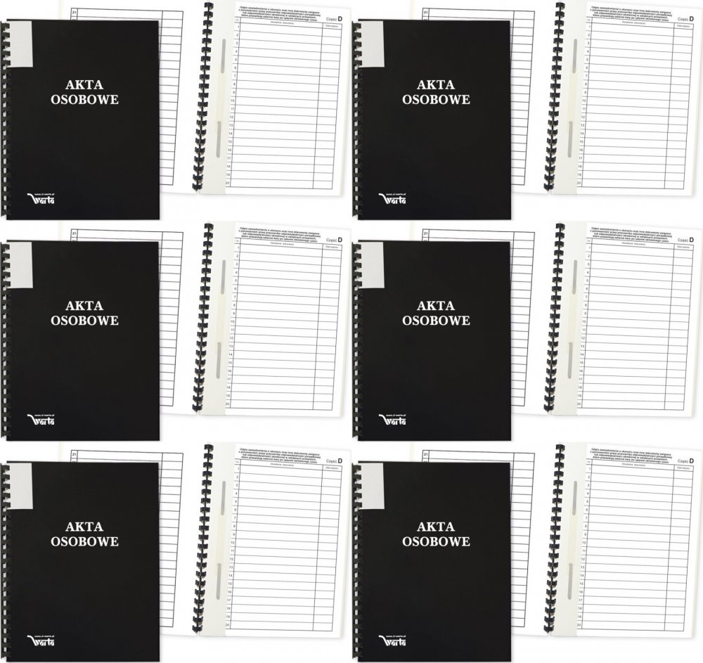 6x Teczka do akt osobowych Warta, A4, z bindą zewnętrzną, ABCDE, czarny