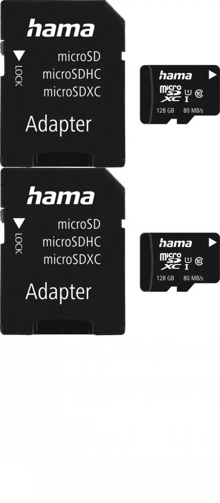 2x Karta pamięcie Hama microSDXC, 128GB + SD adapter, 80MB/s, Class C10