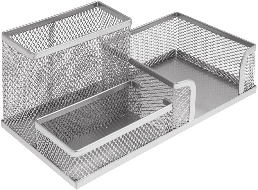 Przybornik na biurko MemoBe, bez wyposażenia, metalowy (druciany), 3 przegrody, 9.5x10.5x10cm, srebrny