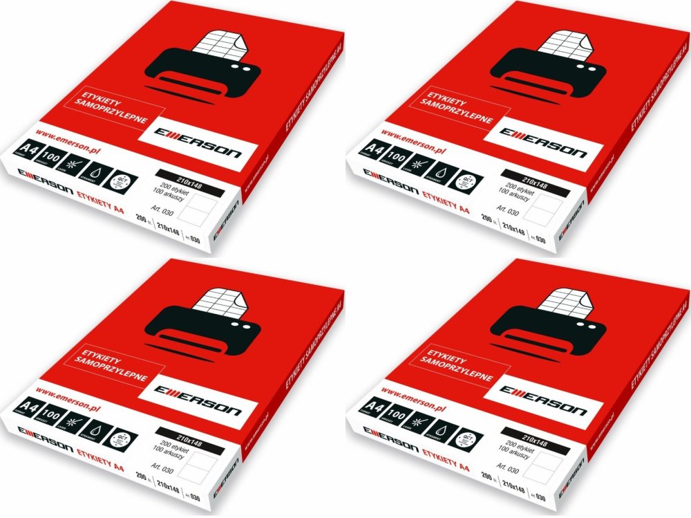 4x Etykiety samoprzylepne Emerson, 210x148mm, 100 arkuszy, biały