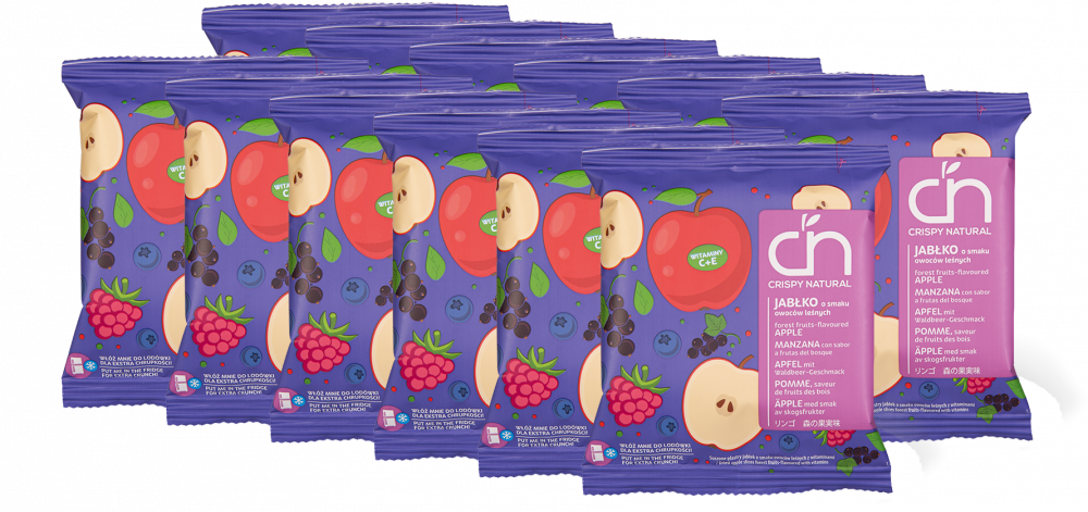 12x Suszone owoce Crispy Natural Jabłka ze smakiem, owoce leśne, chipsy, 18g