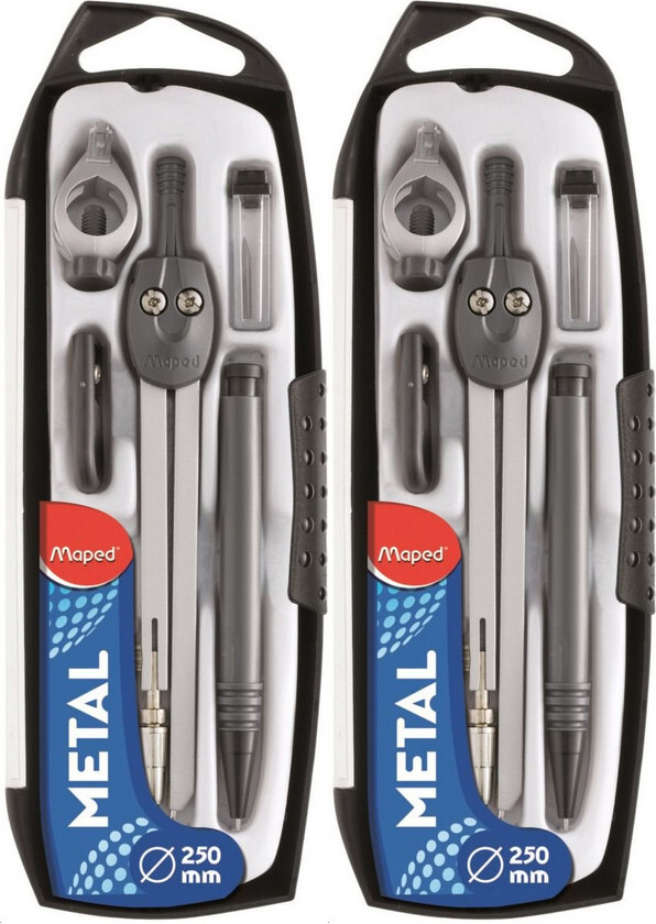 2x Cyrkiel Maped Start, 250mm, z akcesoriami, srebrny