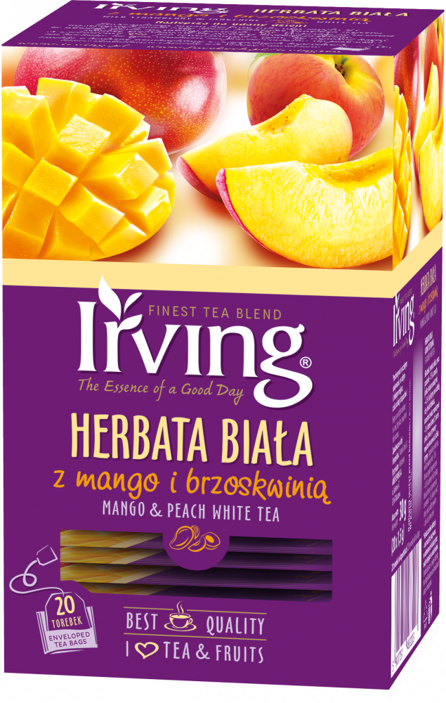 Herbata biała smakowa w kopertach Irving, mango z brzoskwinią, 20 sztuk x 1.5g