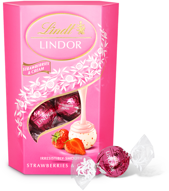 Praliny Lindt Lindor Truskawka ze śmietaną, czekoladowy z nadzieniem, 200g