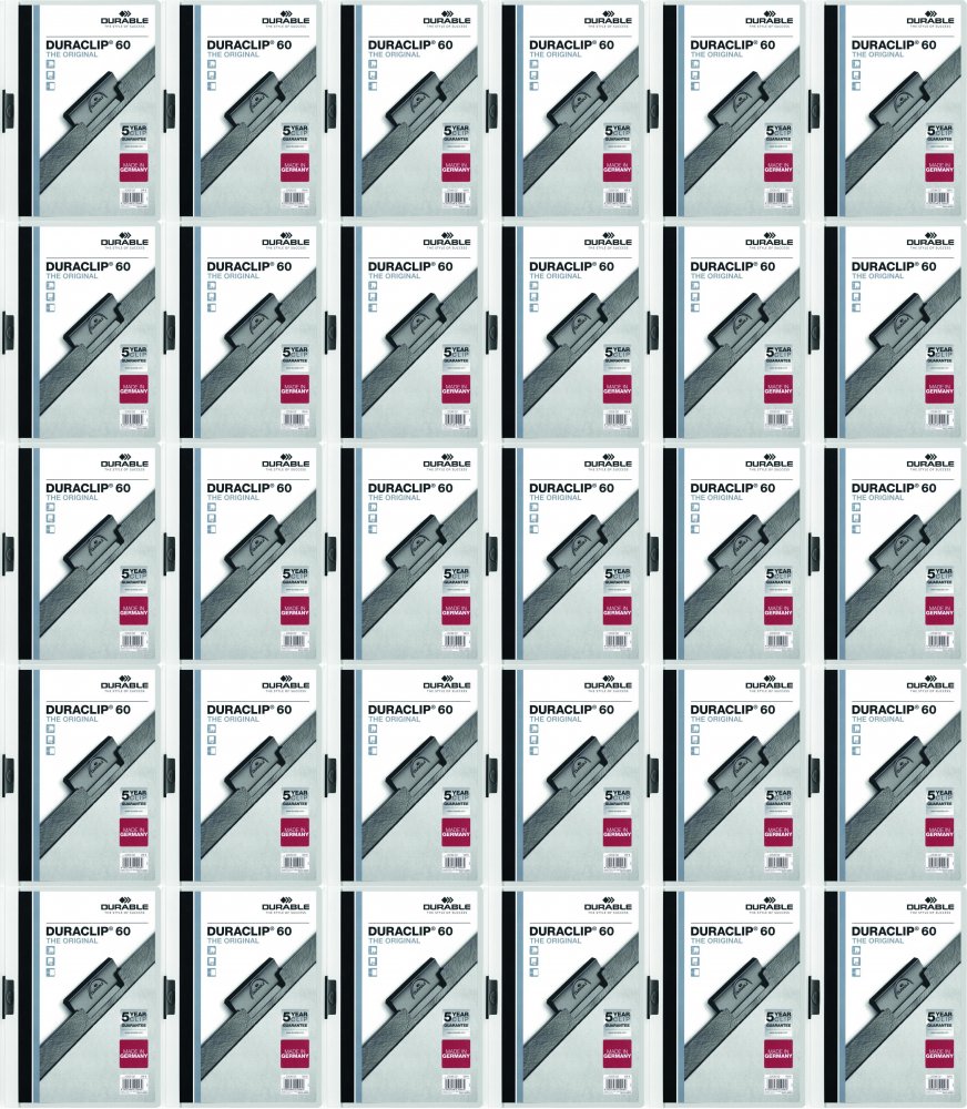 75x Skoroszyt plastikowy z klipsem Durable DuraClip, A4, do 60 kartek, biały