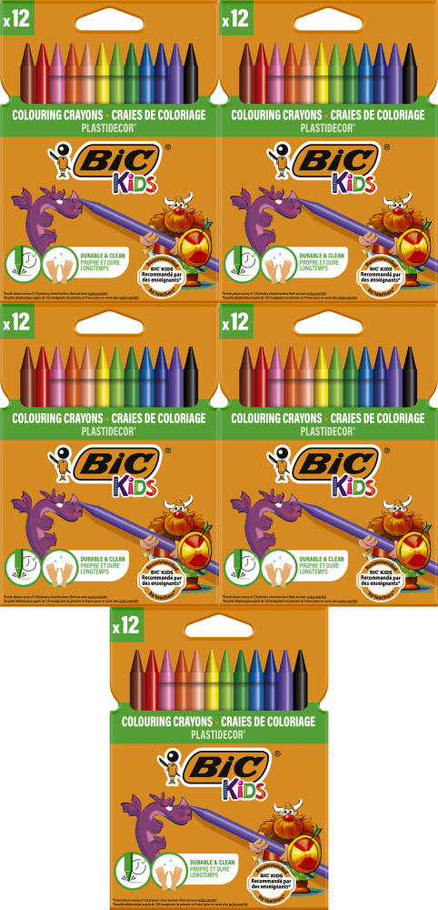 5x Kredki świecowe BIC Kids Plastidecor, 12 sztuk, mix kolorów