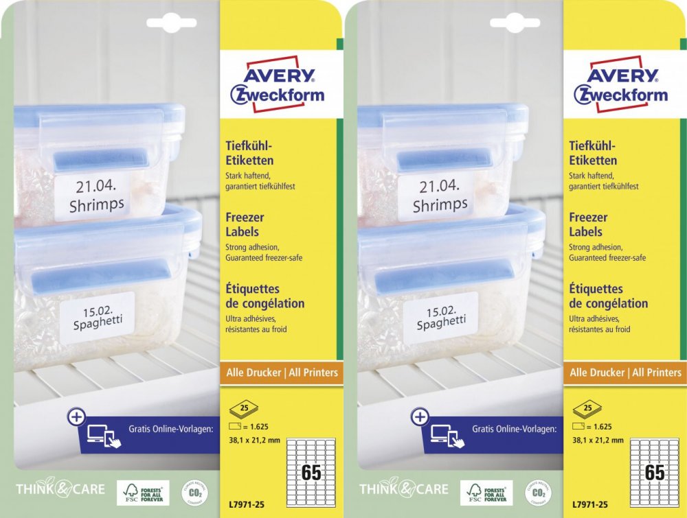 2x Etykiety na mrożonki Avery Zweckform, 38.1x21.2mm, 25 arkuszy, biały