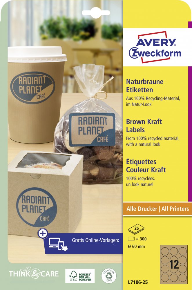 Etykiety na produkty Avery Zweckform, okrągłe, średnica 60mm, 25 arkuszy, brązowy