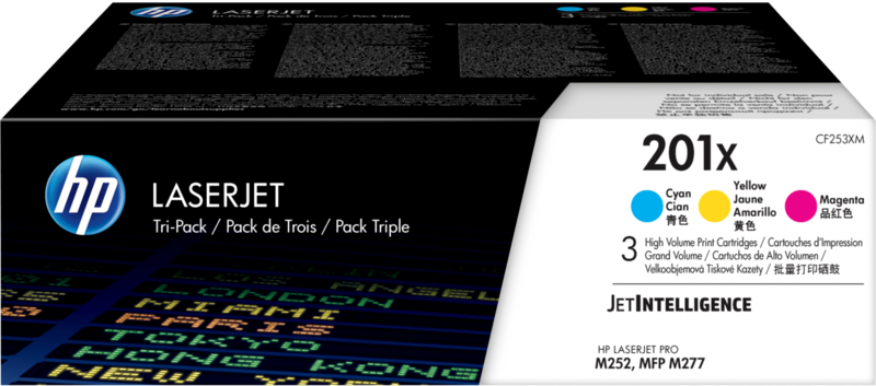 Zestaw tonerów HP 201X (CF253XM), 3x2300 stron, cyan (błękitny), yellow (żółty), magenta (purpurowy)